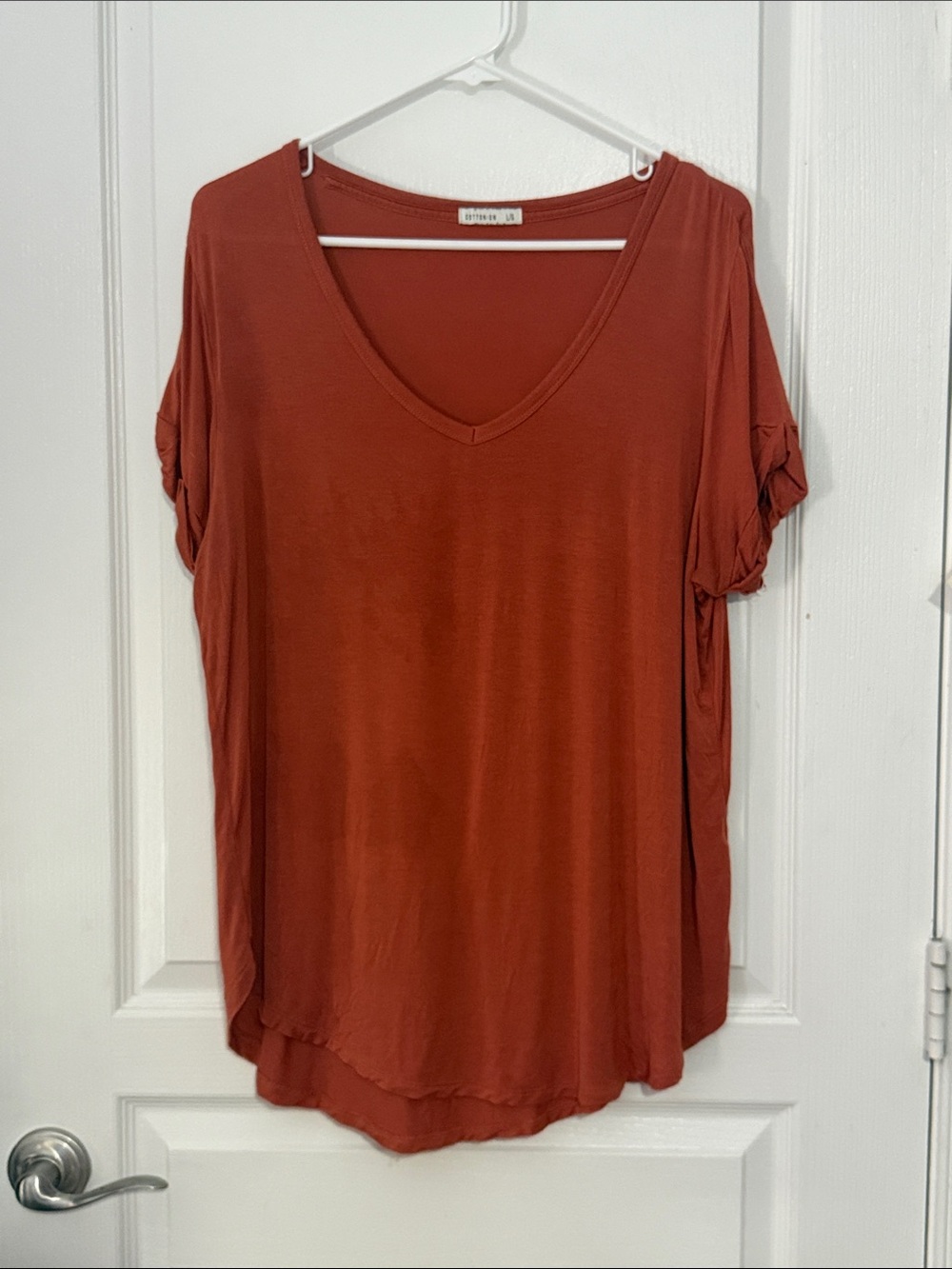 Burnt Orange V-Neck Short Sleeve Top